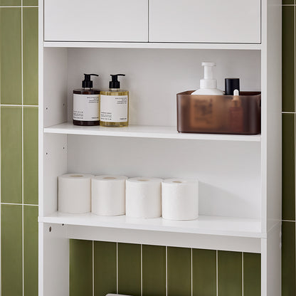 Prévente | SoBuy | Étagère de toilette | Meuble pour machine à laver | Étagère de salle de bain avec rangement | Blanc | BZR165-W