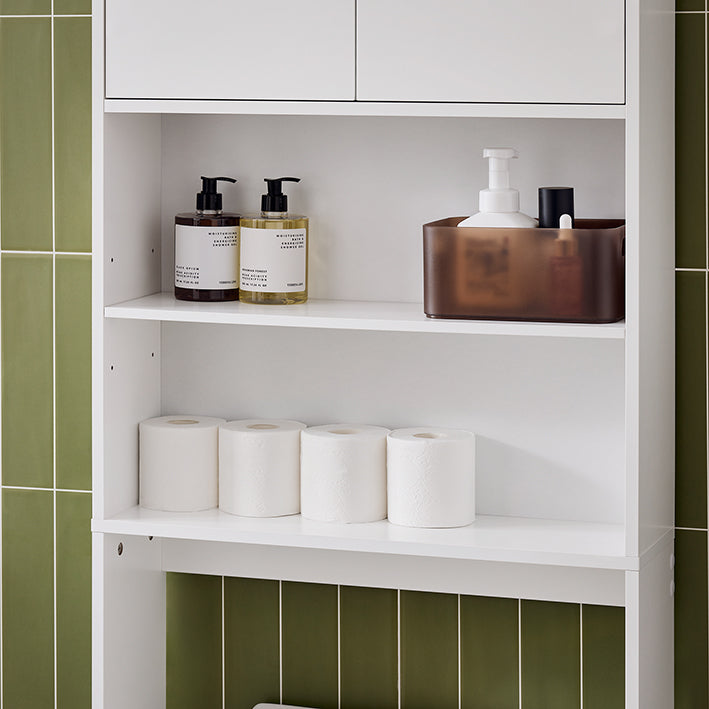 Prévente | SoBuy | Étagère de toilette | Meuble pour machine à laver | Étagère de salle de bain avec rangement | Blanc | BZR165-W