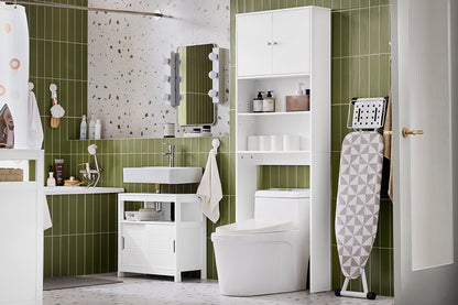 Prévente | SoBuy | Étagère de toilette | Meuble pour machine à laver | Étagère de salle de bain avec rangement | Blanc | BZR165-W