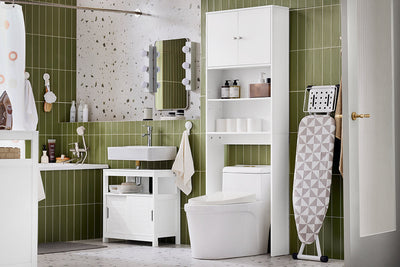 SoBuy | Scaffale per WC | Mobile lavatrice | Scaffale da bagno con armadietto | Bianco | BZR165-W