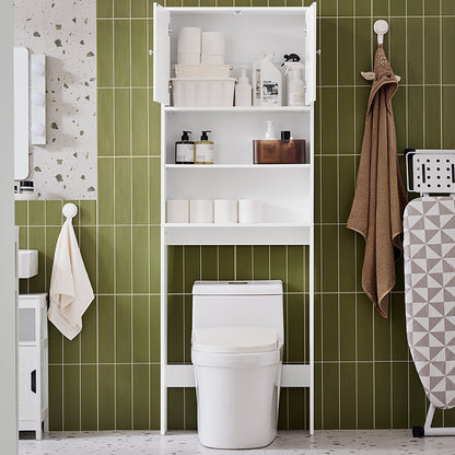 Prévente | SoBuy | Étagère de toilette | Meuble pour machine à laver | Étagère de salle de bain avec rangement | Blanc | BZR165-W