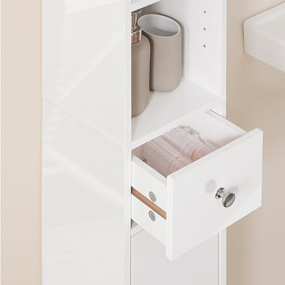 SoBuy | Armoire de salle de bain haute | avec étagères réglables, étroite, laquée brillante | Blanc | 20 x 180 x 20 cm | BZR167-GW