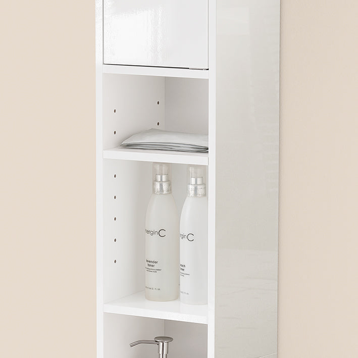 SoBuy | Armoire de salle de bain haute | avec étagères réglables, étroite, laquée brillante | Blanc | 20 x 180 x 20 cm | BZR167-GW