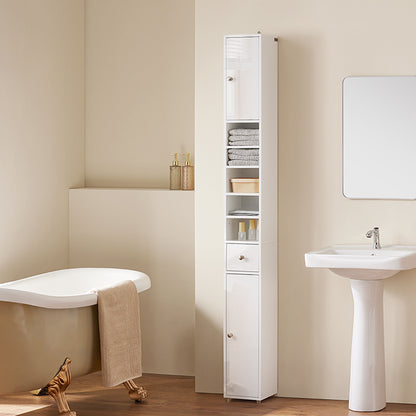 SoBuy | Armoire de salle de bain haute | avec étagères réglables, étroite, laquée brillante | Blanc | 20 x 180 x 20 cm | BZR167-GW