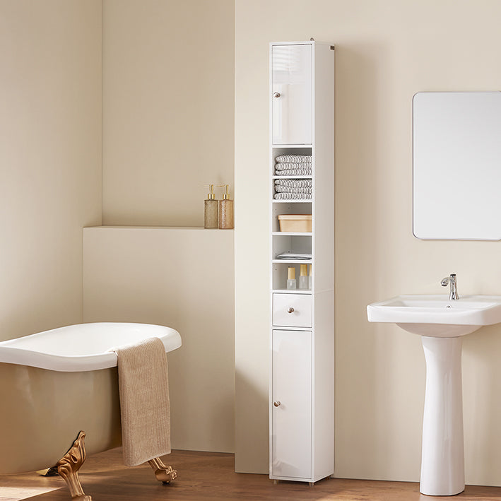 SoBuy | Armoire de salle de bain haute | avec étagères réglables, étroite, laquée brillante | Blanc | 20 x 180 x 20 cm | BZR167-GW