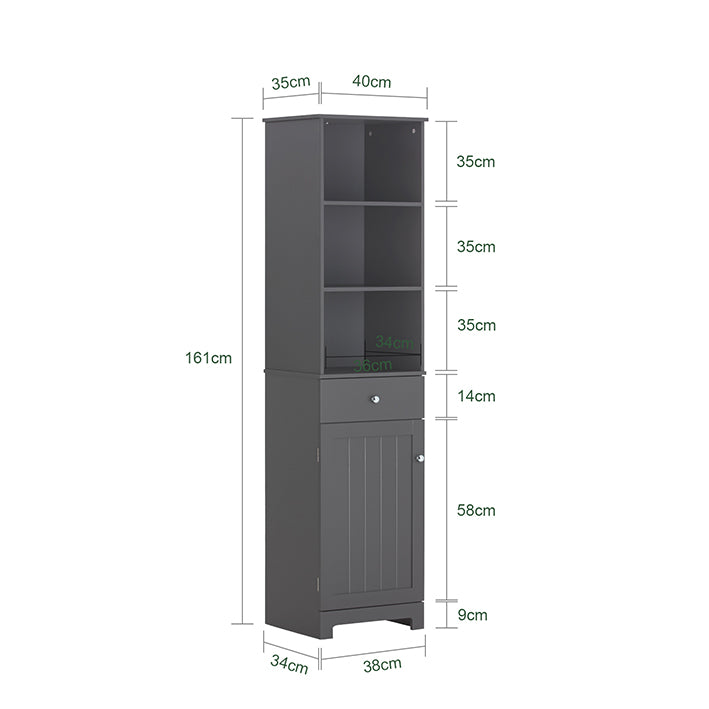 SoBuy | Armoire de salle de bain haute | Meuble de salle de bain | Étagère de salle de bain gris foncé | BZR17-DG 
