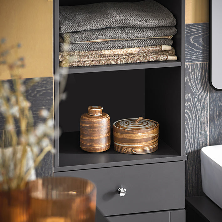 SoBuy | Colonna da bagno | Armadietto da bagno | Scaffale da bagno grigio scuro | BZR17-DG