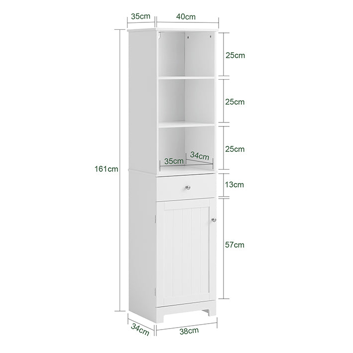 SoBuy | Armoire de salle de bain haute | Meuble de salle de bain | Étagère de salle de bain blanche | BZR17-W