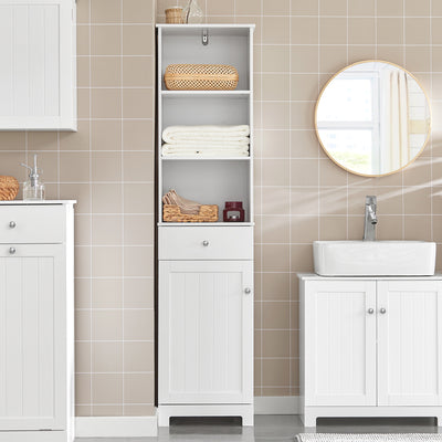 SoBuy | Meuble Colonne Salle de Bain | Meuble Haut Salle de Bain | Étagère de Salle de Bain Blanche | BZR17-W