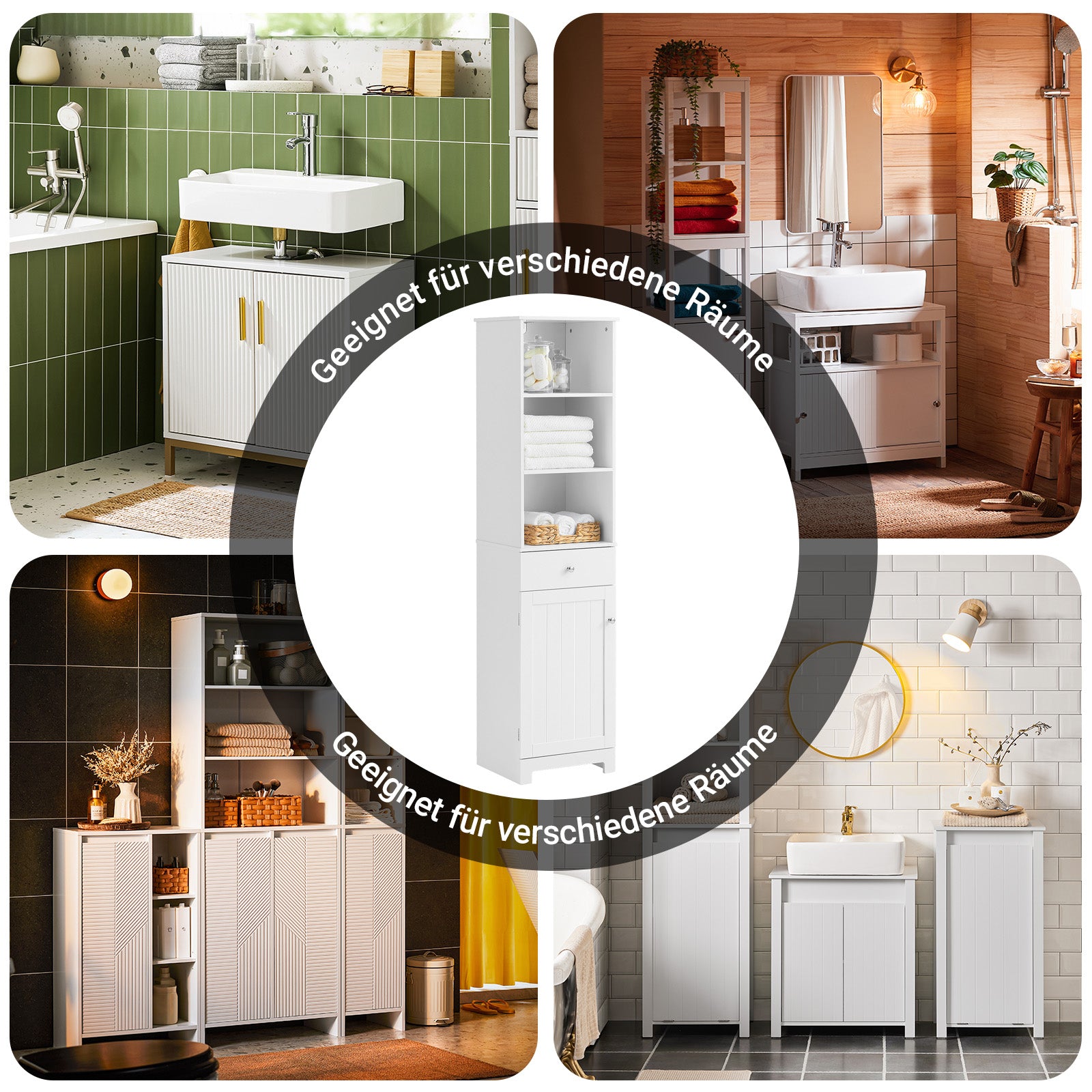 SoBuy | Bad Hochschrank | Badschrank | Badregal Weiß | BZR17-W