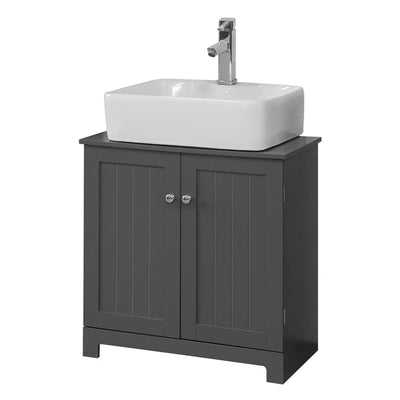 SoBuy | Meuble sous lavabo | Meuble de salle de bain Gris Foncé | Style campagne | BZR18-DG
