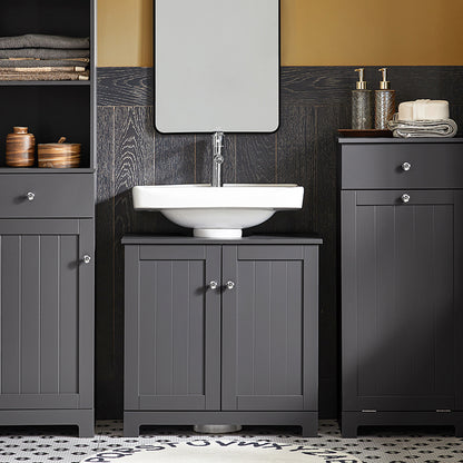 SoBuy | Waschbeckenunterschrank | Waschtisch | Badmöbel | Dunkelgrau | BZR18-II-DG