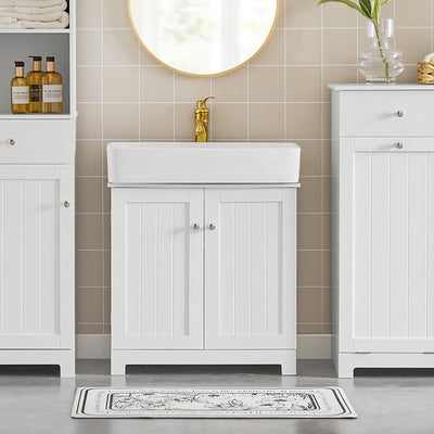 SoBuy | Meuble sous-lavabo | Meuble de salle de bain blanc | Style campagnard | BZR18-W