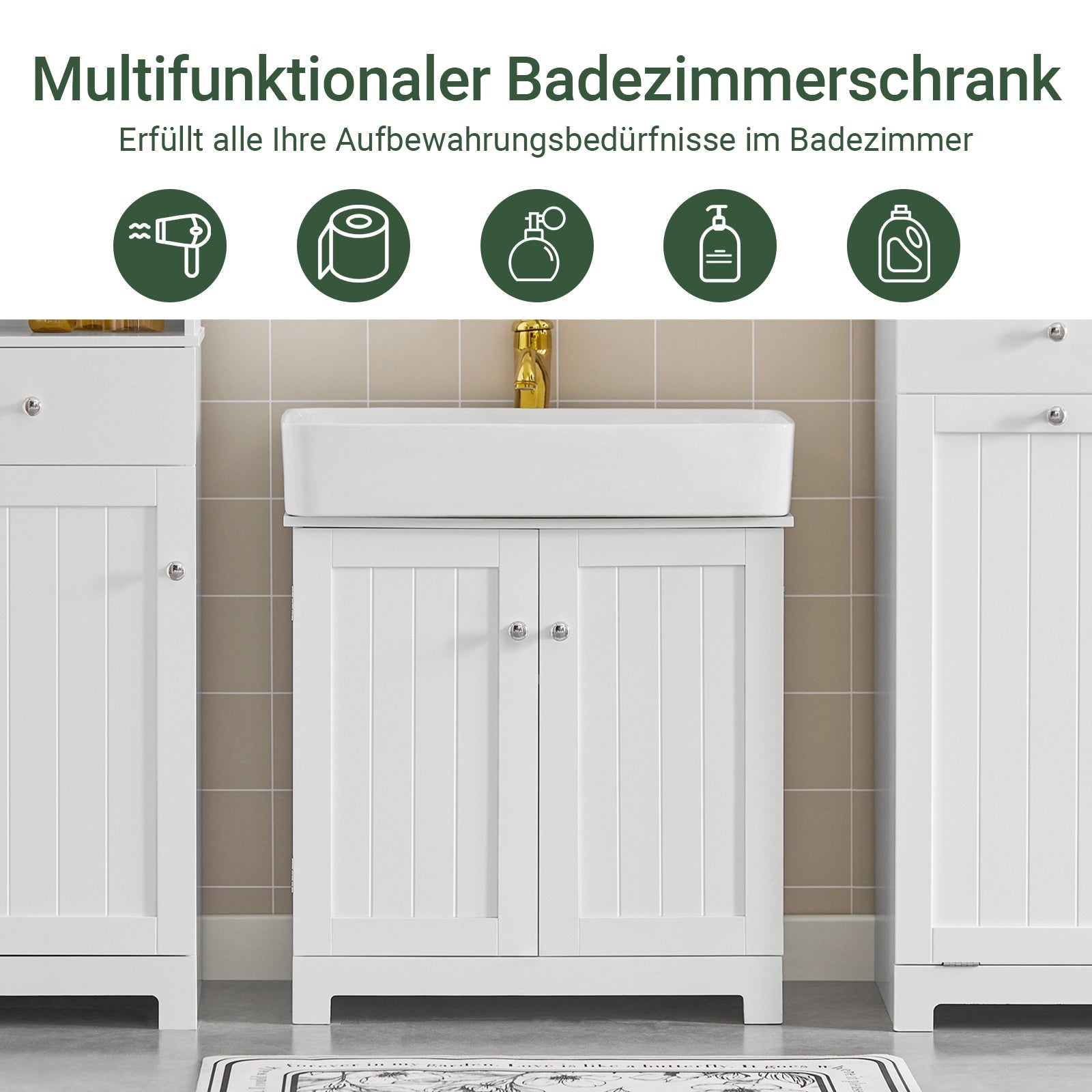 SoBuy | Mobile sottolavabo | Mobile bagno | Bianco 60x60x30cm BZR18-II-W