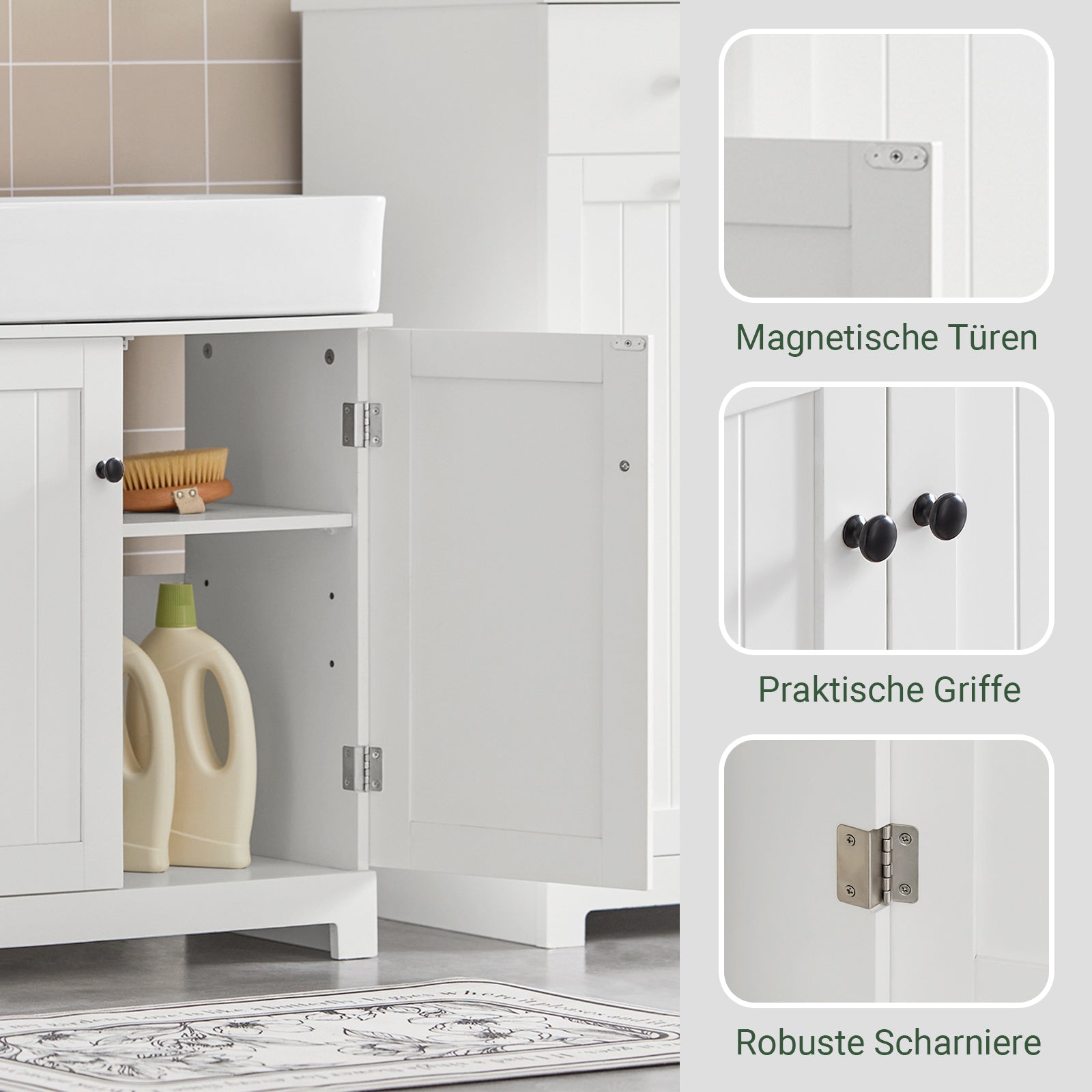SoBuy | Meuble sous-lavabo | Meuble de salle de bain blanc | Style campagnard | BZR18-W