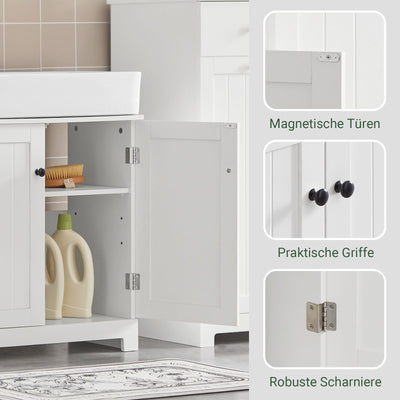 SoBuy | Meuble sous-lavabo | Meuble de salle de bain blanc | Style campagnard | BZR18-W
