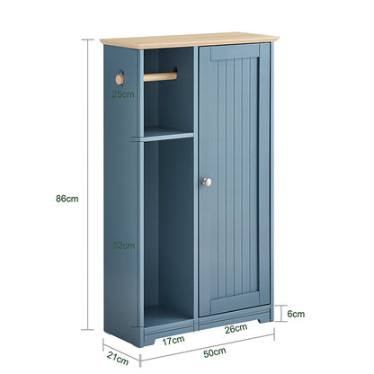SoBuy | Meuble de salle de bain avec porte-rouleau de papier toilette | Meuble de salle de bain étroit | Buffet bleu | BZR189-HG