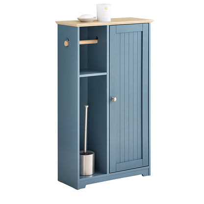 SoBuy | Meuble de salle de bain avec porte-rouleau de papier toilette | Meuble de salle de bain étroit | Buffet bleu | BZR189-HG