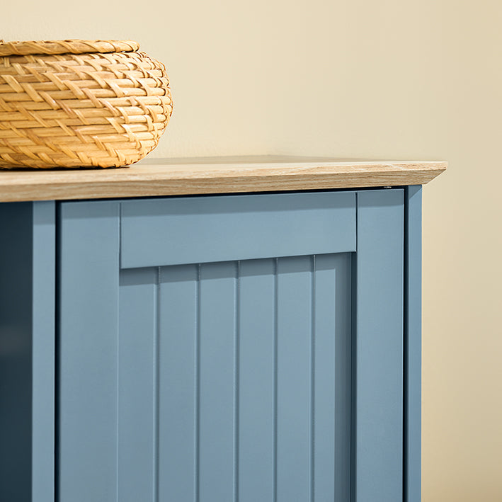 SoBuy | Meuble de salle de bain avec porte-rouleau de papier toilette | Meuble de salle de bain étroit | Buffet bleu | BZR189-HG