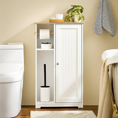 SoBuy | Meuble de salle de bain avec porte-rouleau de papier toilette | Meuble de salle de bain étroit | Buffet | BZR189-W