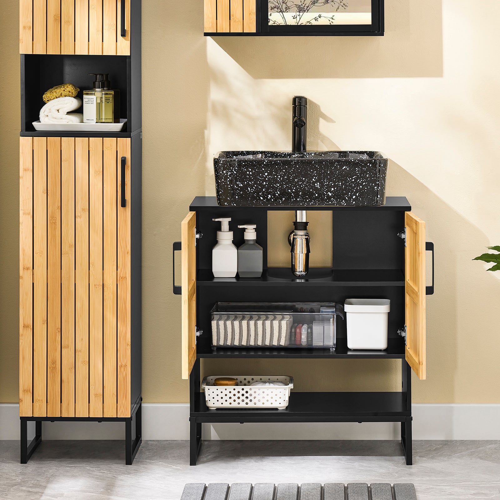 SoBuy | Meuble-lavabo | Armoire de salle de bain 60 cm de large | Noir | BZR202-SCH 