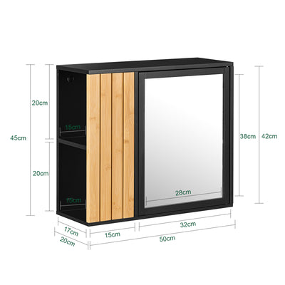 SoBuy | Meuble de salle de bain mural | avec miroir et compartiments latéraux | 50 x 20 x 45 cm | Noir | BZR204-SCH