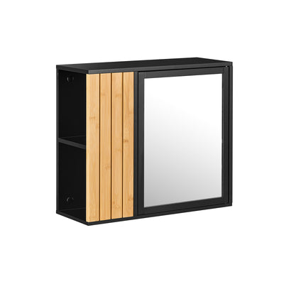 SoBuy | Meuble de salle de bain mural | avec miroir et compartiments latéraux | 50 x 20 x 45 cm | Noir | BZR204-SCH
