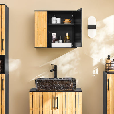 SoBuy | Armadietto da bagno a muro | con specchio e ripiani laterali | 50x20x45cm | Nero | BZR204-SCH