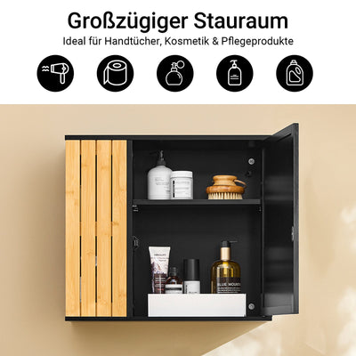 SoBuy | Armadietto da bagno a muro | con specchio e ripiani laterali | 50x20x45cm | Nero | BZR204-SCH