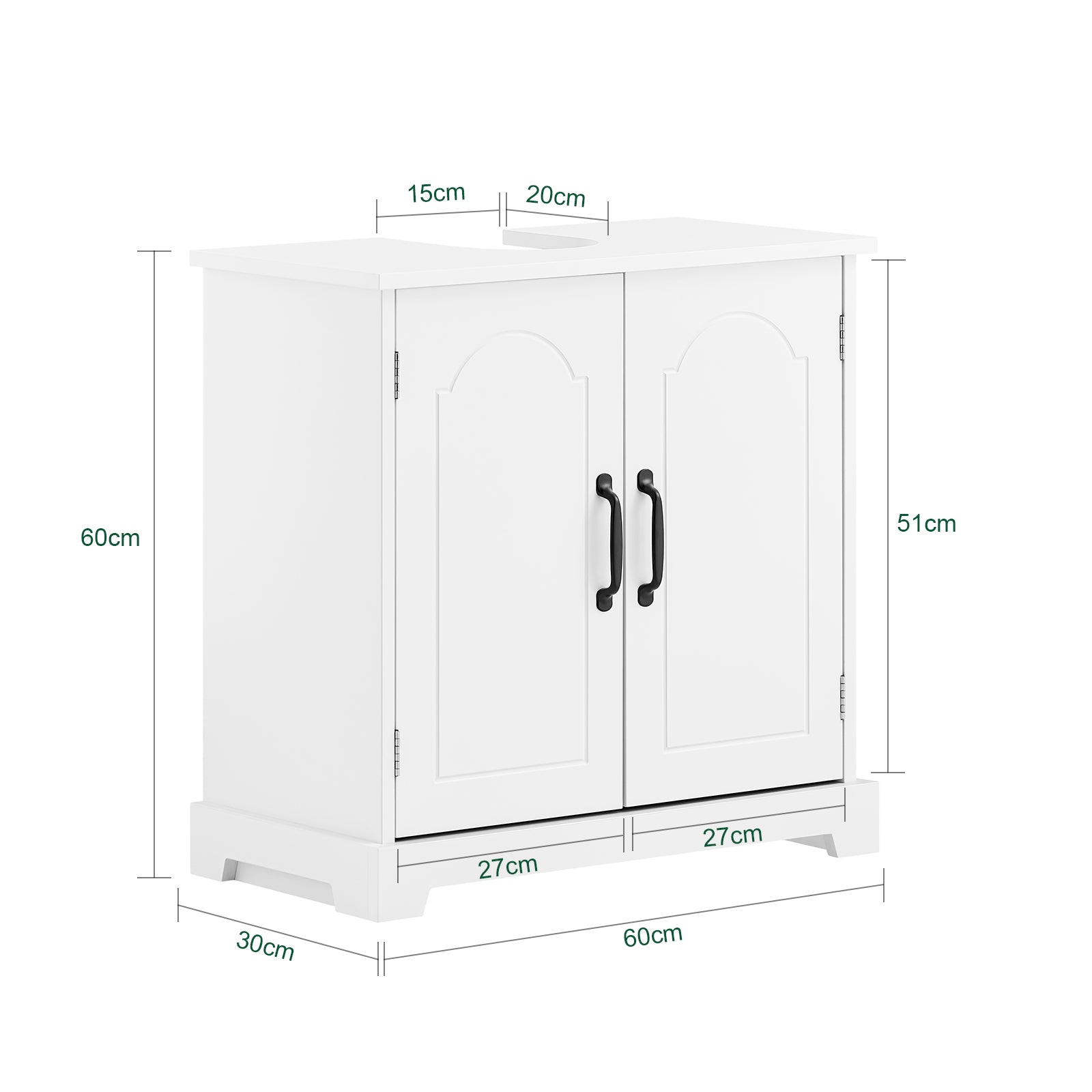 SoBuy | Waschbeckenunterschrank 60 cm | Badezimmerschrank Weiß | MDF | BZR205-W