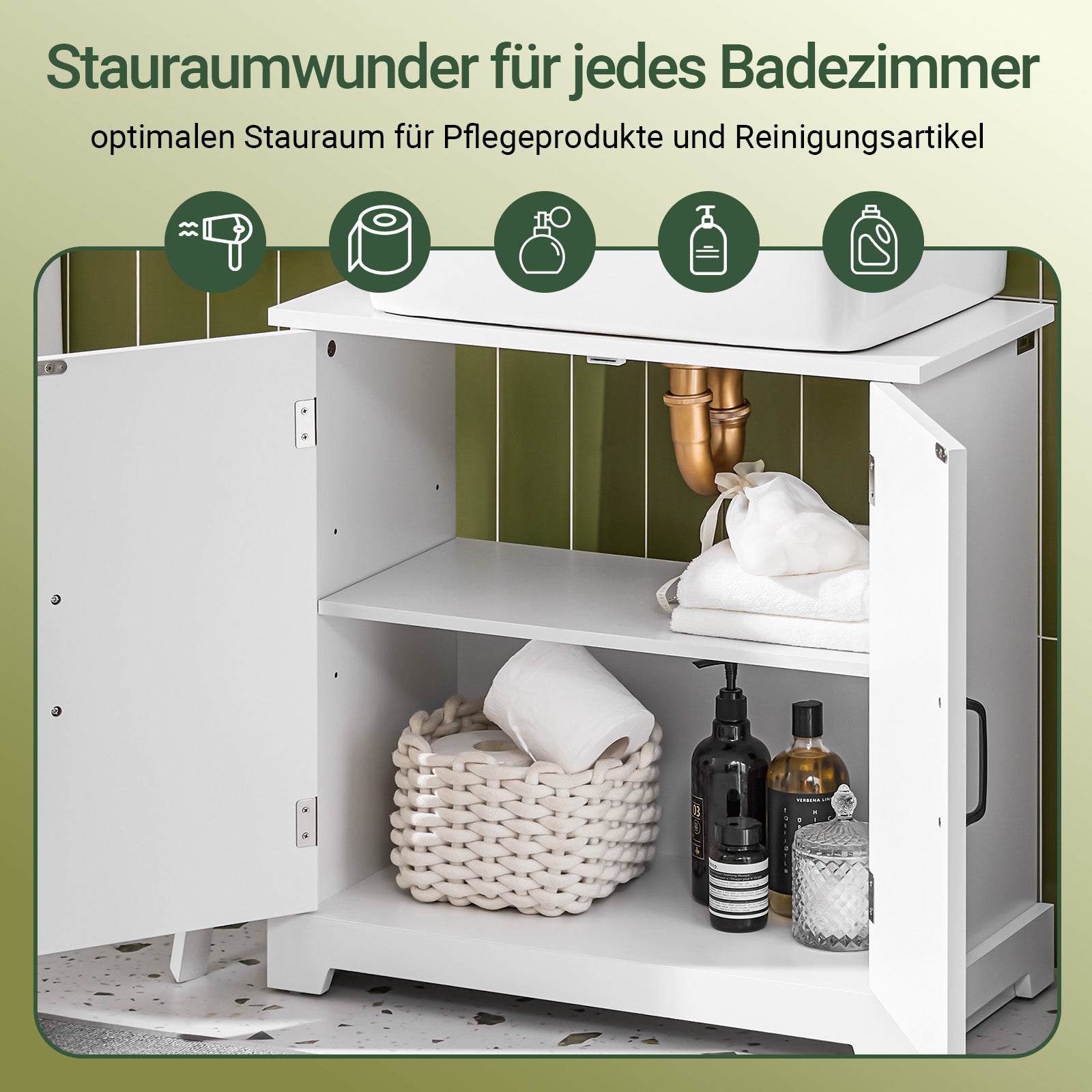 SoBuy | Waschbeckenunterschrank 60 cm | Badezimmerschrank Weiß | MDF | BZR205-W