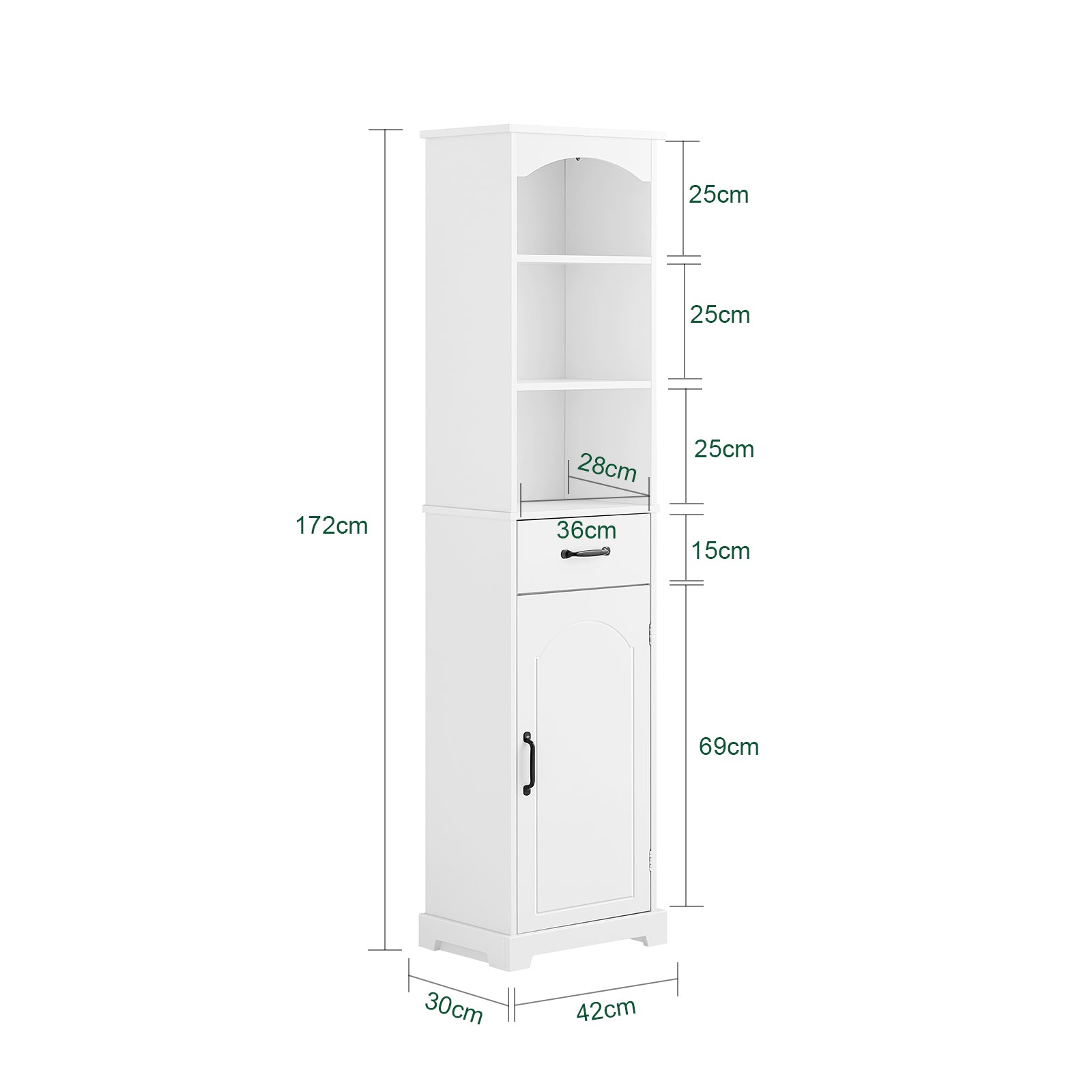 SoBuy | Badezimmerschrank | Hochschrank | 42 cm | mit verstellbaren Einlegeböden | schmaler Badschrank | Weiß | BZR206-W