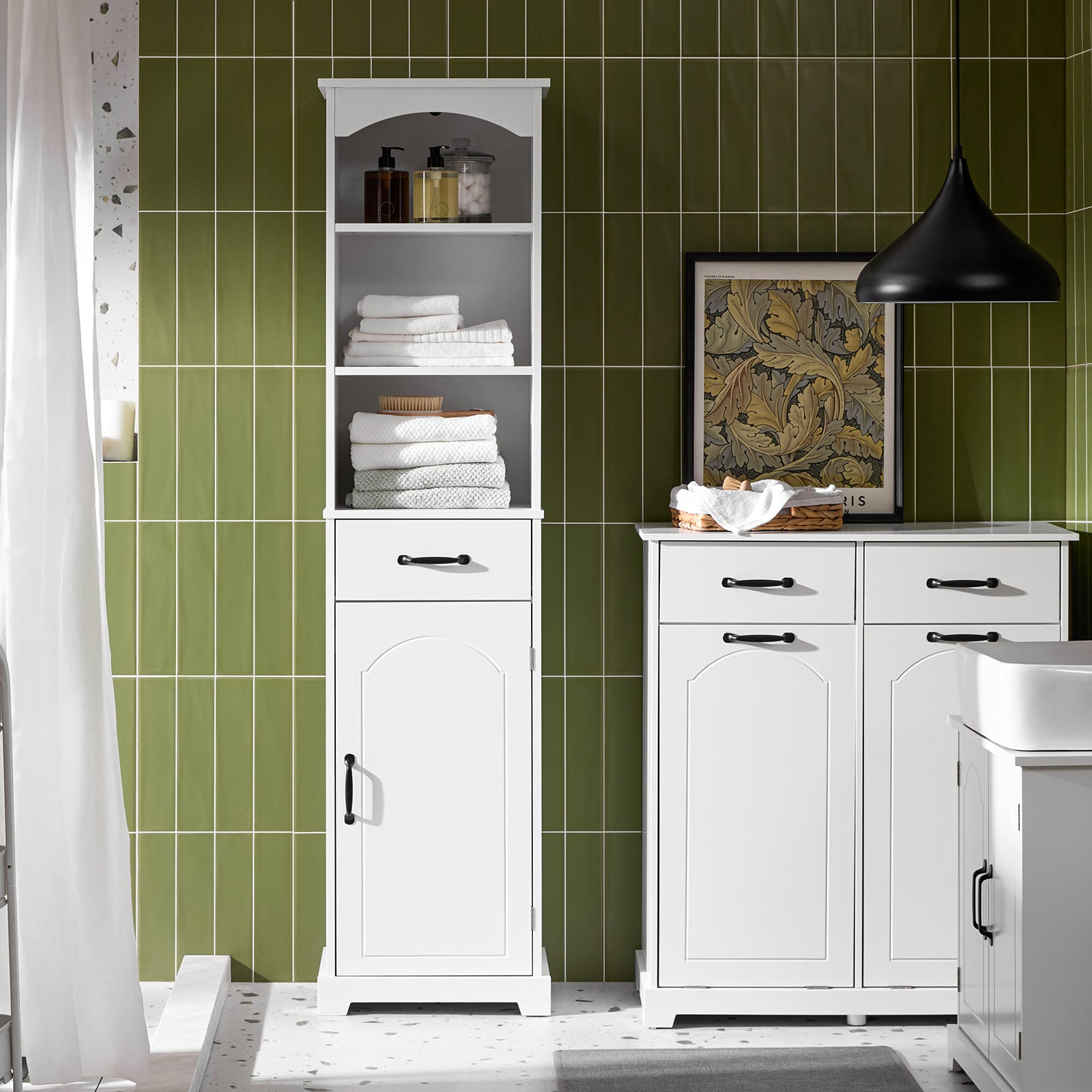 SoBuy | Badezimmerschrank | Hochschrank | 42 cm | mit verstellbaren Einlegeböden | schmaler Badschrank | Weiß | BZR206-W