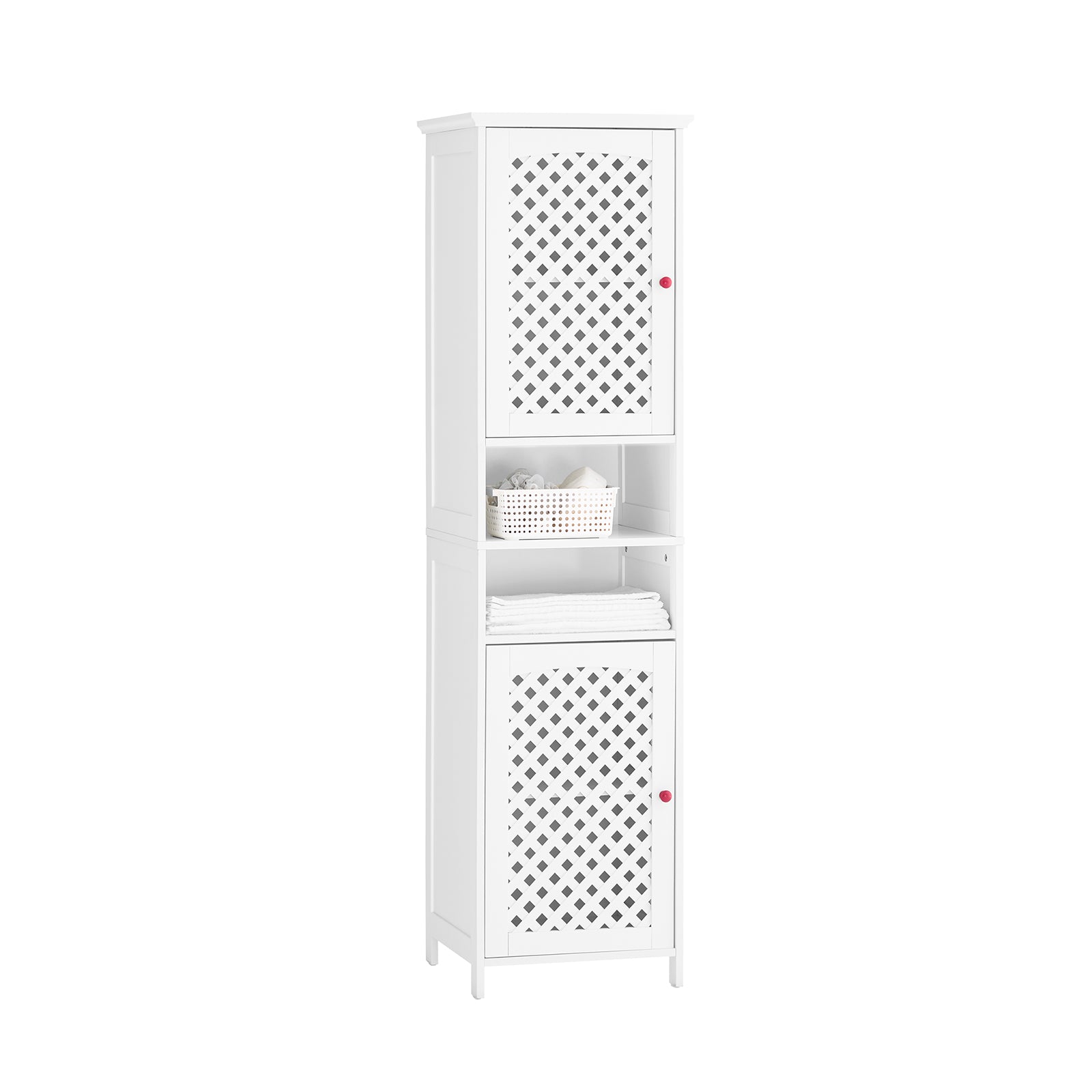 SoBuy | Mobile Alto da Bagno Salvaspazio con 2 Ante e Ripiani Aperti | Bianco 45x41.5x170cm | BZR209-W
