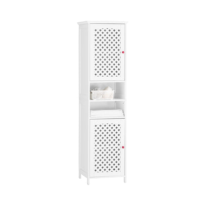 SoBuy | Mobile Alto da Bagno Salvaspazio con 2 Ante e Ripiani Aperti | Bianco 45x41.5x170cm | BZR209-W