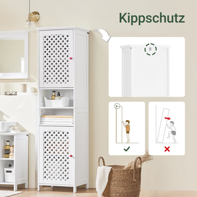 SoBuy | Mobile Alto da Bagno Salvaspazio con 2 Ante e Ripiani Aperti | Bianco 45x41.5x170cm | BZR209-W