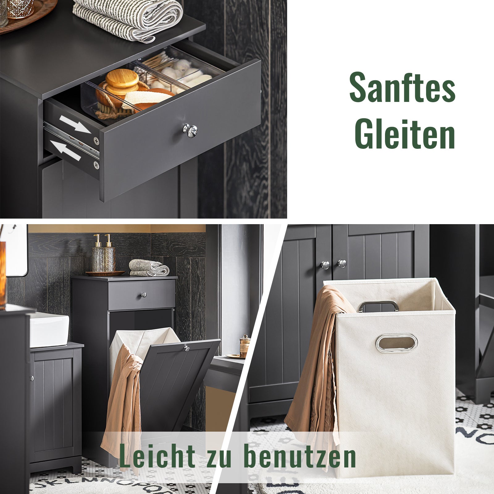 SoBuy | Wäscheschrank mit Wäschesack | Wäschesammler | Wäschekorb Dunkelgrau | BZR21-DG