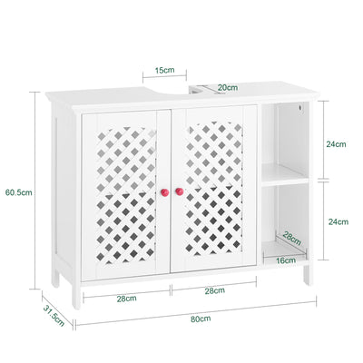 SoBuy | Mobile sottolavabo | Mobile bagno | con 2 ante e ripiano aperto | Bianco | BZR210-W