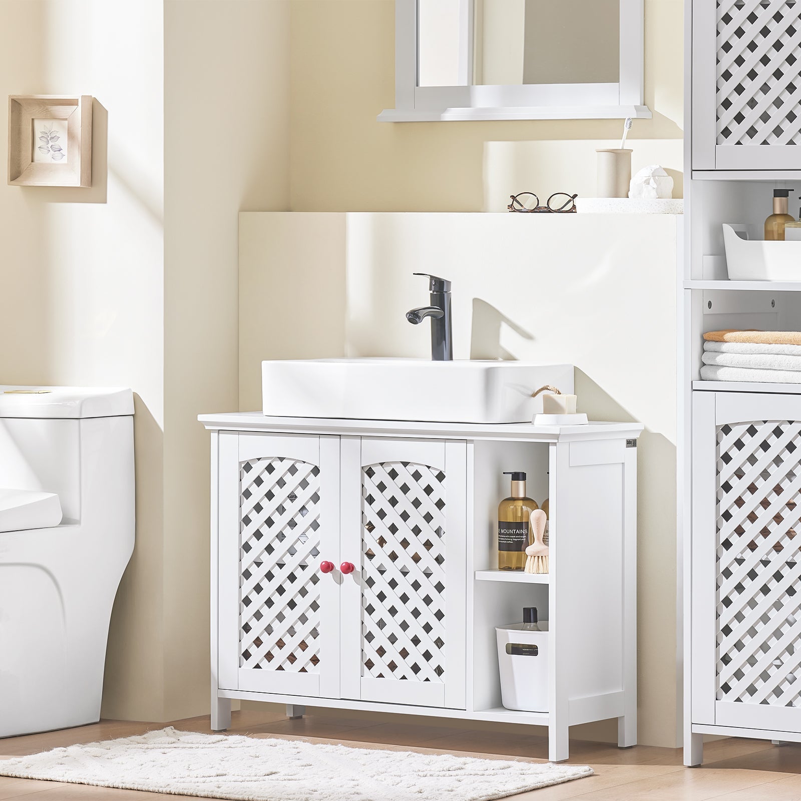 SoBuy | Mobile sottolavabo | Mobile bagno | con 2 ante e ripiano aperto | Bianco | BZR210-W