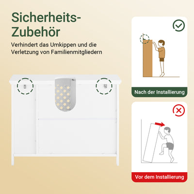 SoBuy | Waschbeckenunterschrank | Badezimmerschrank | mit 2 Türen & Offenem Regal | Weiß | BZR210-W