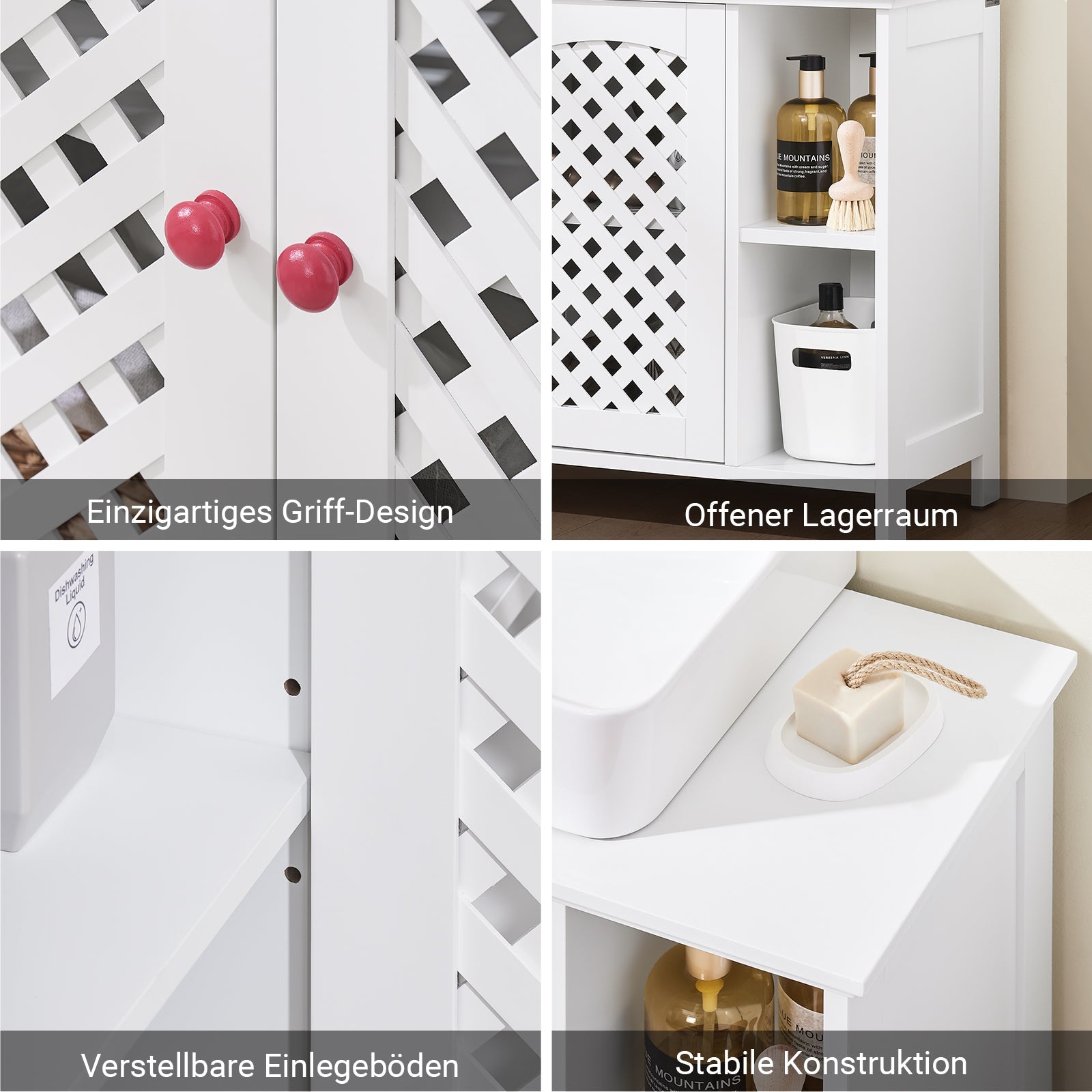 SoBuy | Mobile sottolavabo | Mobile bagno | con 2 ante e ripiano aperto | Bianco | BZR210-W