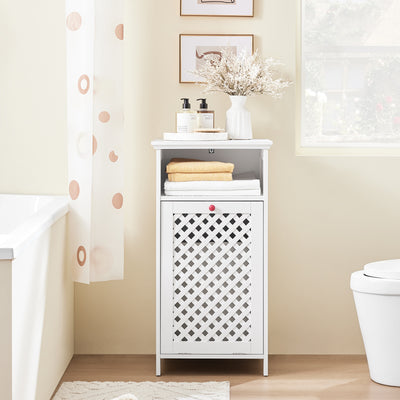 SoBuy | Meuble de salle de bain | avec panier à linge et compartiment ouvert | Panier à linge | Blanc | BZR211-W