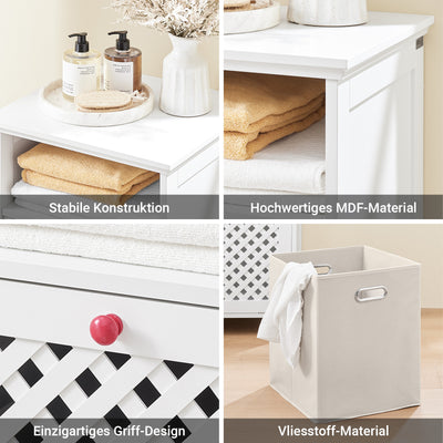 SoBuy | Meuble de salle de bain | avec panier à linge et compartiment ouvert | Panier à linge | Blanc | BZR211-W