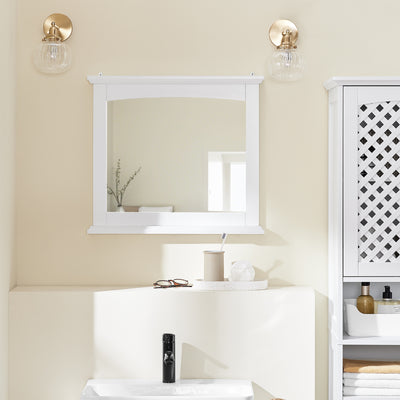 SoBuy | Miroir de salle de bain avec étagère | Miroir mural | Miroir blanc | BZR212-W 