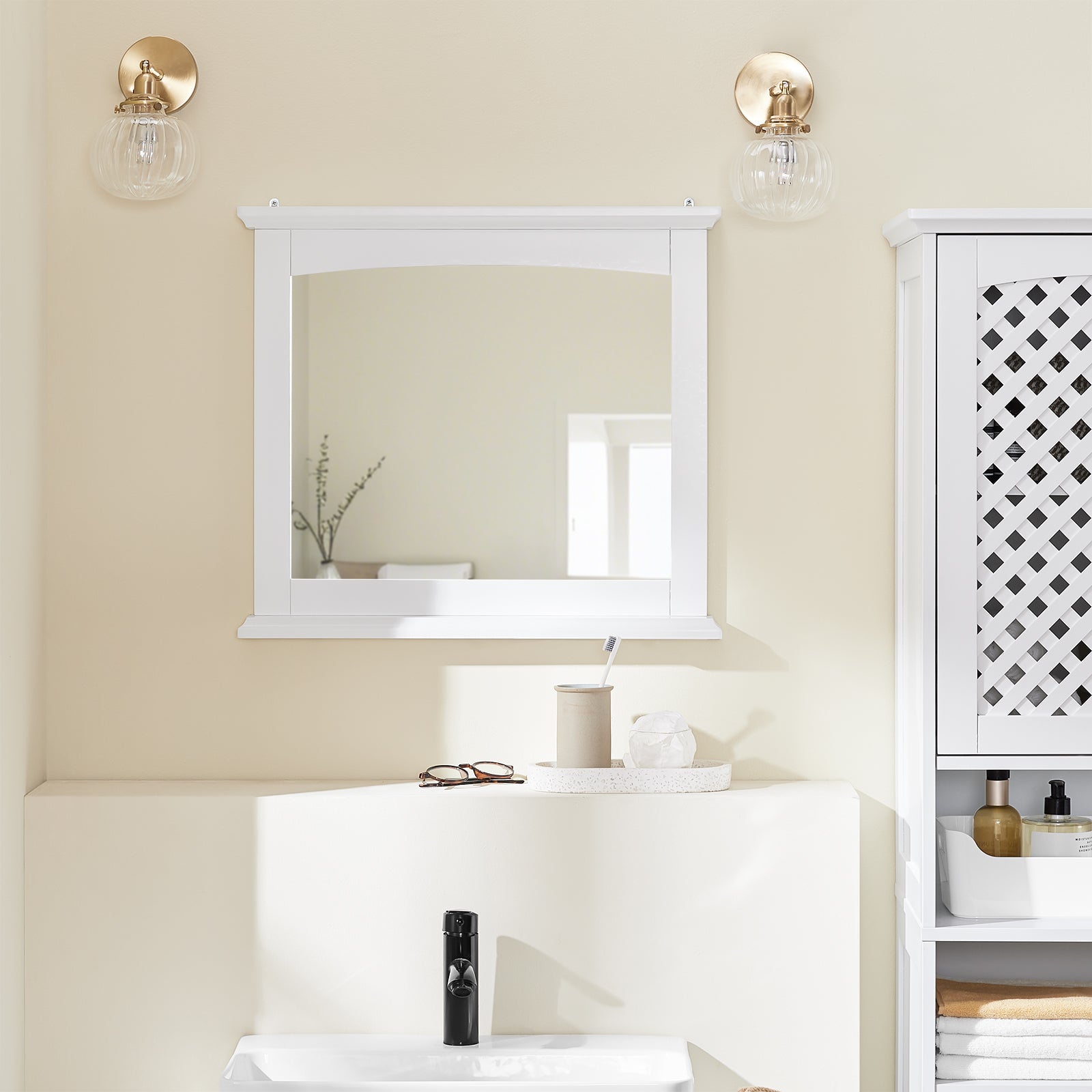 SoBuy | Specchio da Bagno con Mensola | Specchio da Parete | Specchio Bianco | BZR212-W