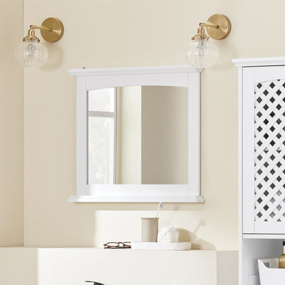 SoBuy | Miroir de salle de bain avec étagère | Miroir mural | Miroir blanc | BZR212-W 