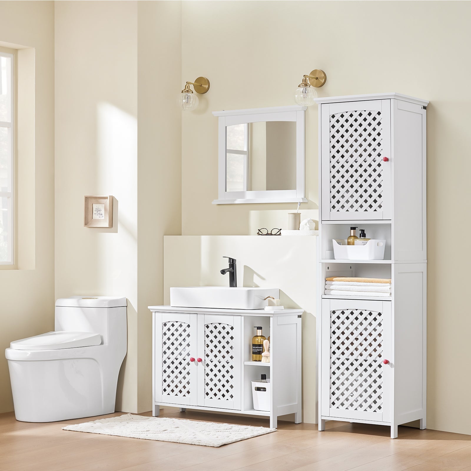 SoBuy | Specchio da Bagno con Mensola | Specchio da Parete | Specchio Bianco | BZR212-W