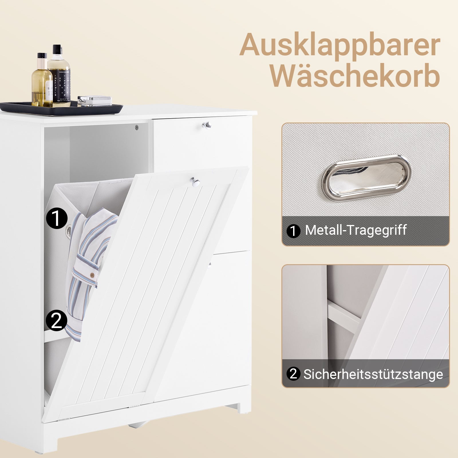 SoBuy | Armoire de salle de bain | avec 1 grand panier à linge | 2 petits paniers en tissu amovibles | Panier à linge blanc | BZR213-W