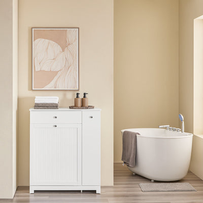 Prevendita | SoBuy | Mobiletto da bagno | con 1 cassetto | 2 cesti portabiancheria e ripiano estraibile | Bianco | 78x38x90cm | BZR214-W