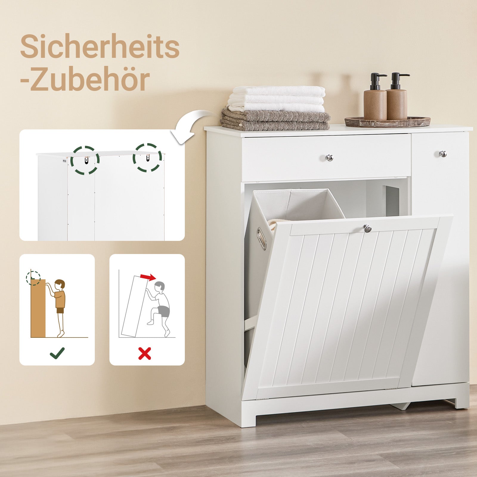 Prevendita | SoBuy | Mobiletto da bagno | con 1 cassetto | 2 cesti portabiancheria e ripiano estraibile | Bianco | 78x38x90cm | BZR214-W